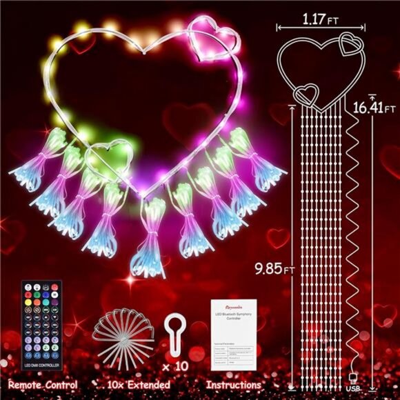 Outdoor Valentines Day Decoration Lights, 11Ft 310 LED Waterfall Lights - Picture 7 of 8